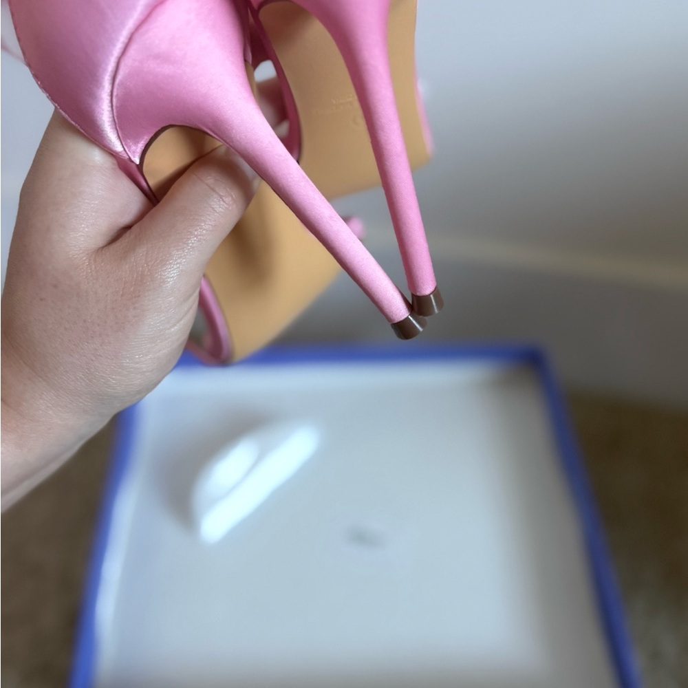 Pink Satin Bow High Heels Sz 8 - Picture 6 of 8